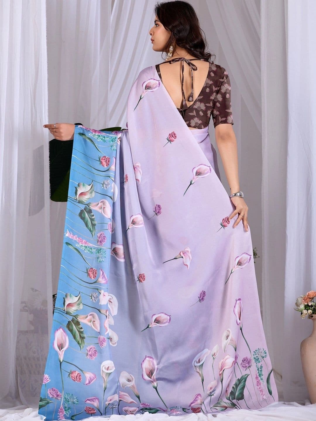 Moda Rapido Floral Satin Designer Saree thumbnail 7
