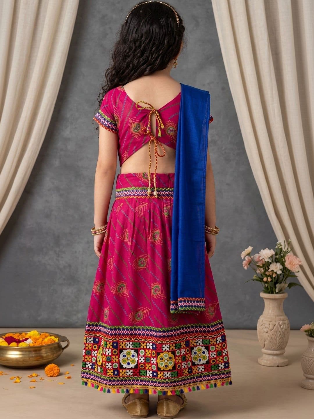 ahhaaaa Girls Embroidered Mirror Work Ready to Wear Lehenga & Blouse With Dupatta thumbnail 3
