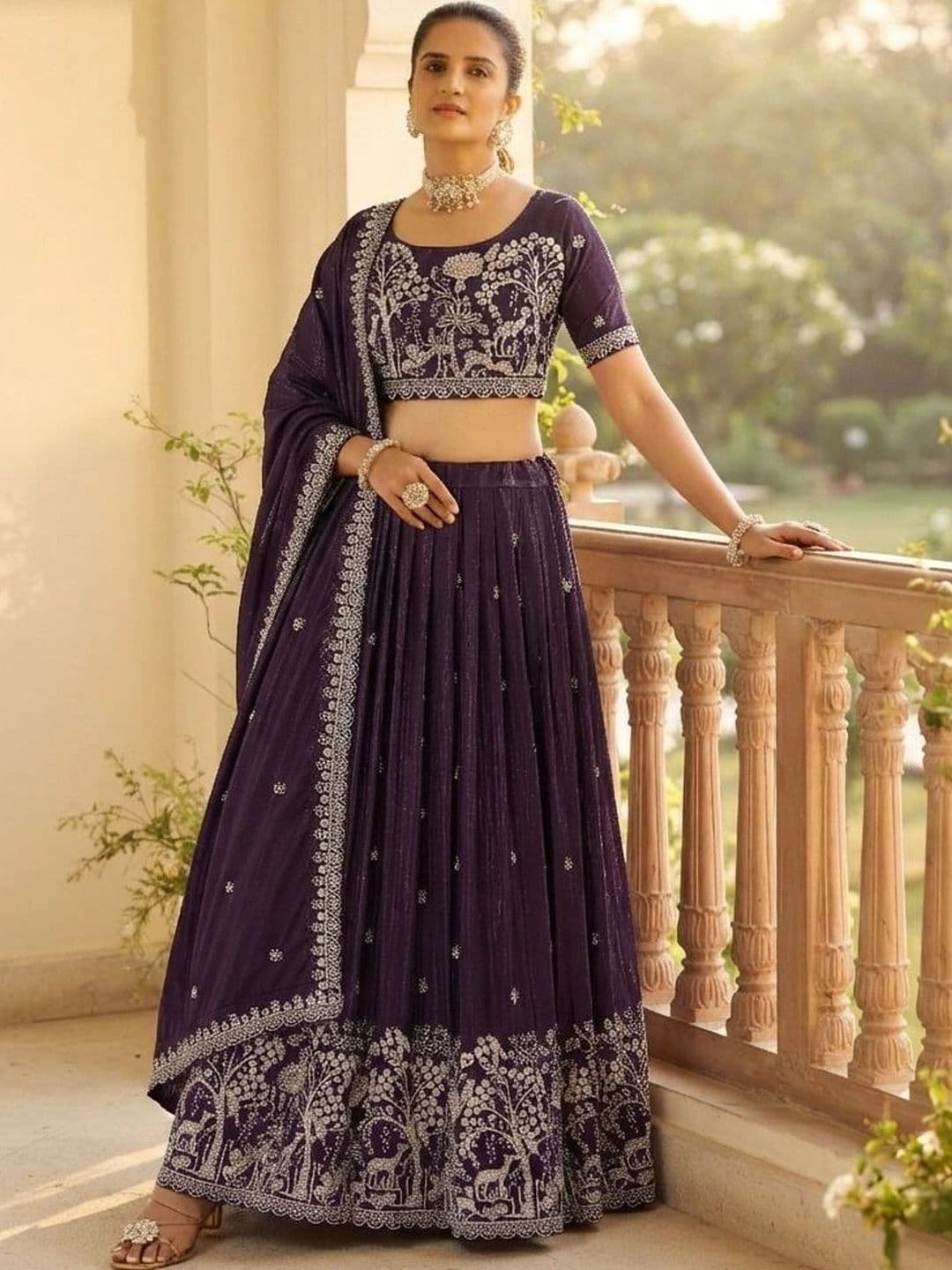 all about you Embroidered Thread Work Semi-Stitched Lehenga & Blouse With Dupatta - view 1