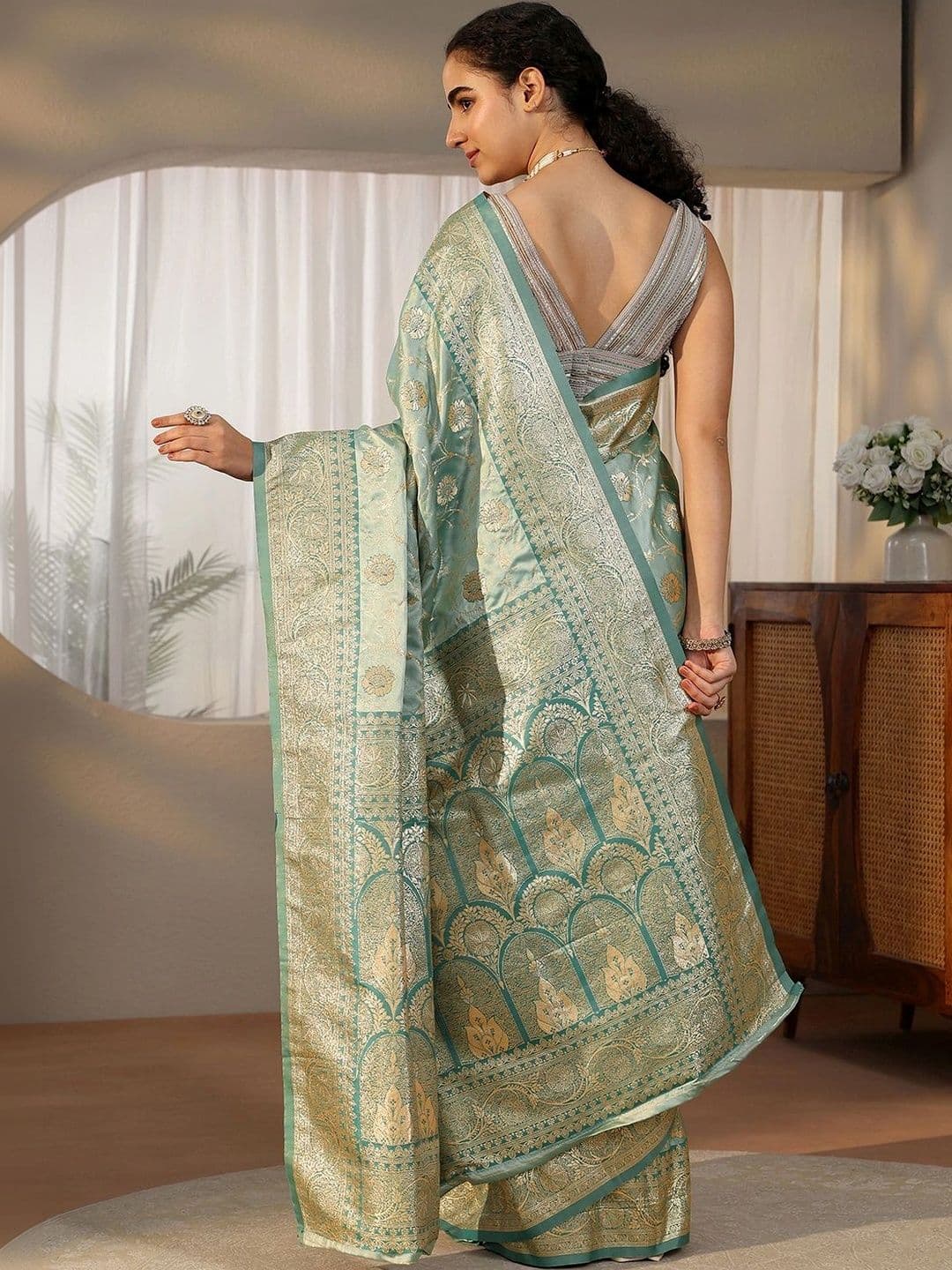 Libas Woven Design Zari Satin Saree thumbnail 2