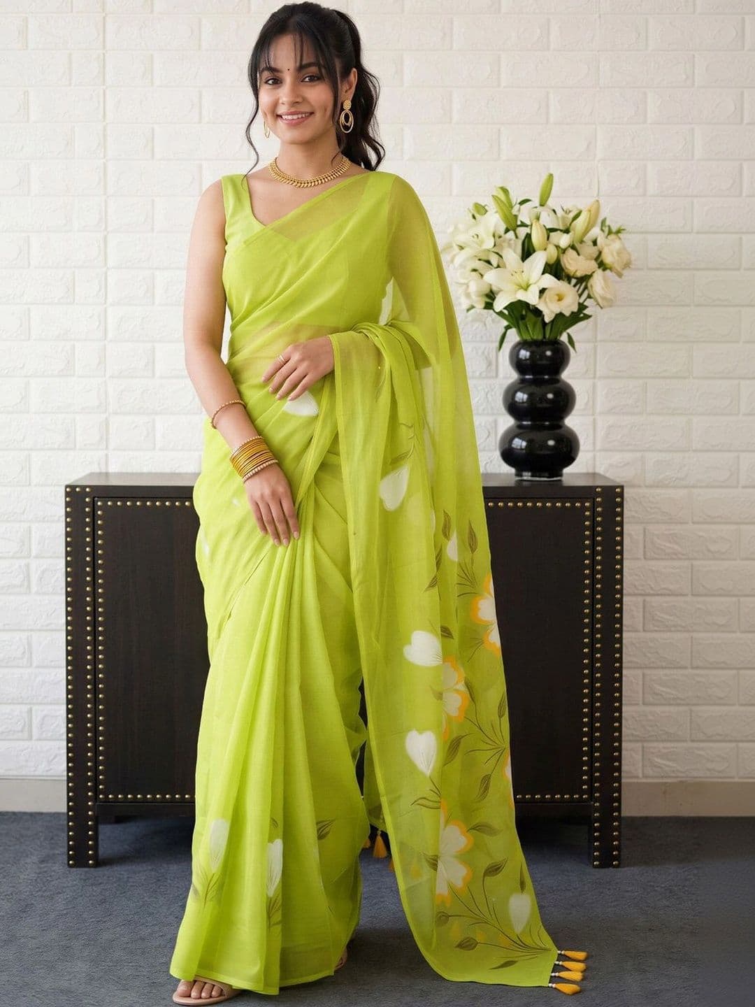 Anouk Floral Poly Georgette Designer Saree - view 1