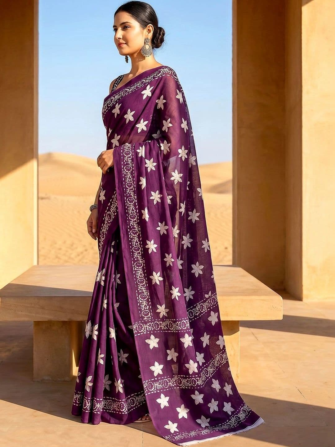VS MALL Floral Pure Cotton Saree thumbnail 3
