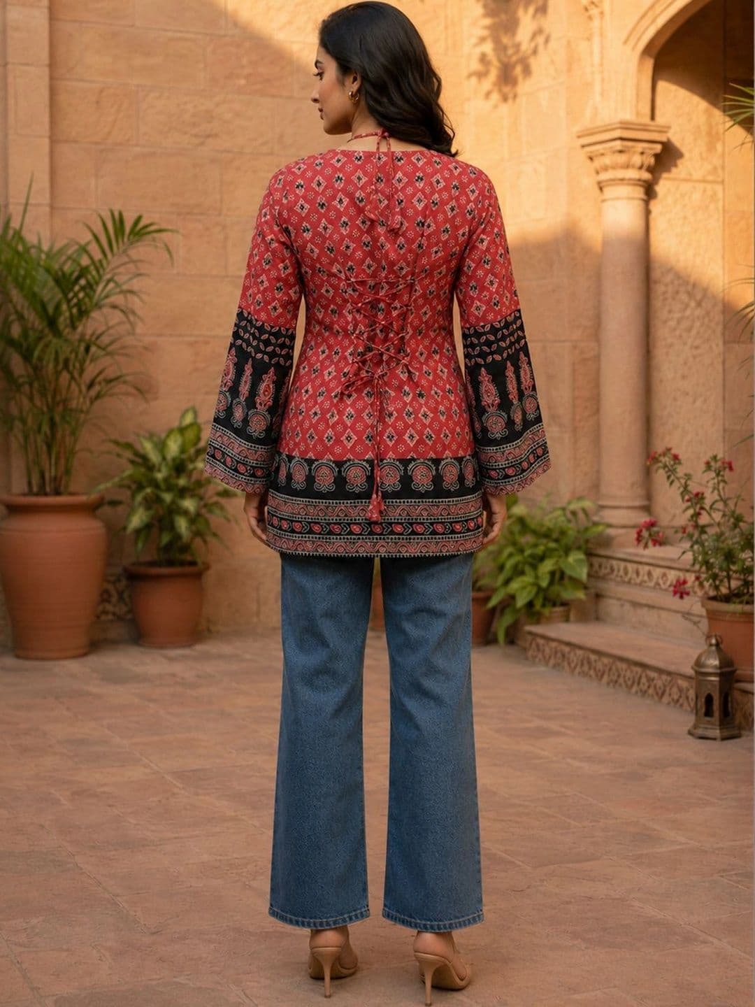 Sun Fashion And Lifestyle Women Ethnic Motifs Printed Bell Sleeves Kurta thumbnail 4