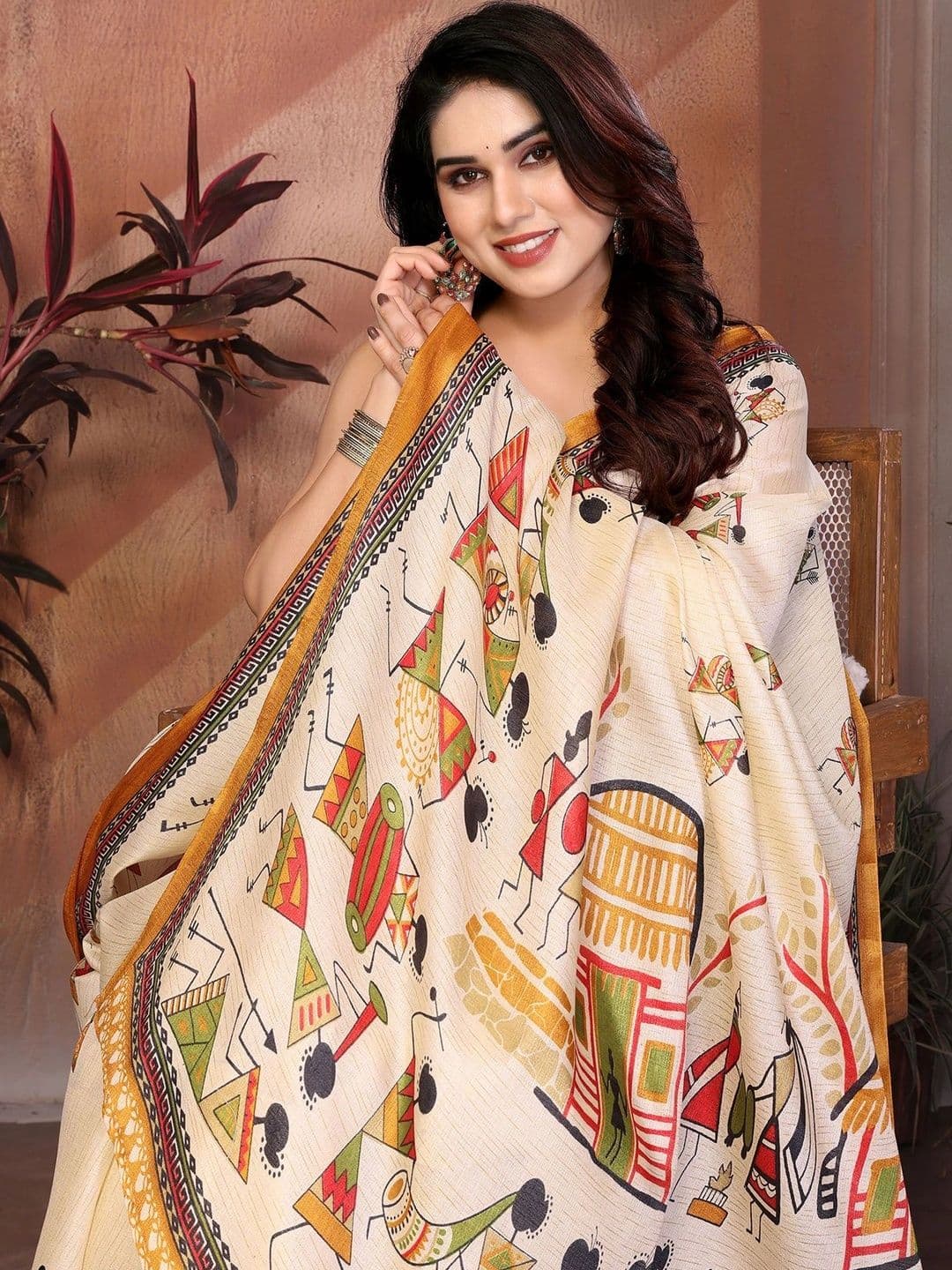 ANIRAV Warli Art Silk Saree thumbnail 3