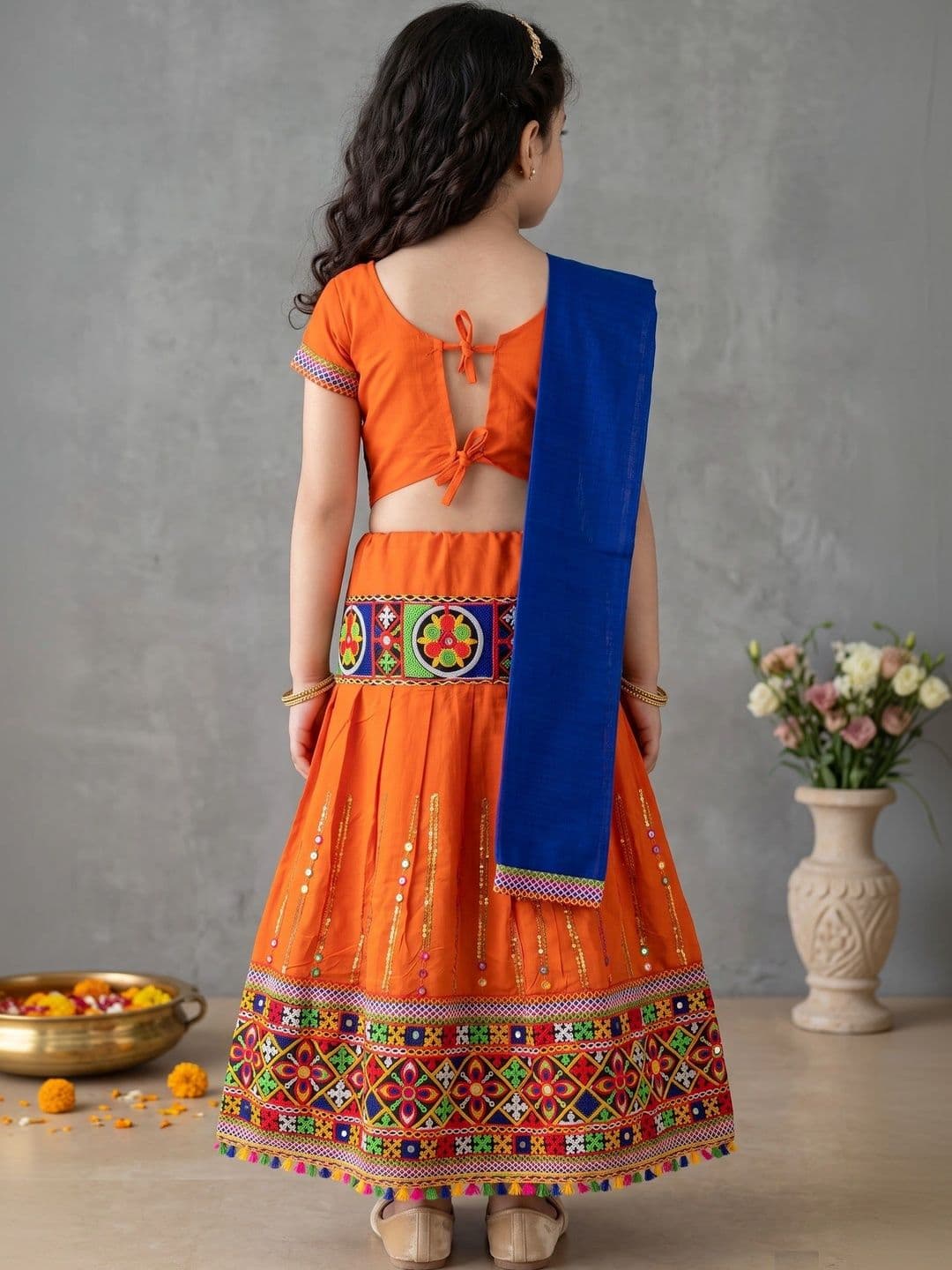 ahhaaaa Girls Embroidered Mirror Work Ready to Wear Lehenga & Blouse With Dupatta thumbnail 3