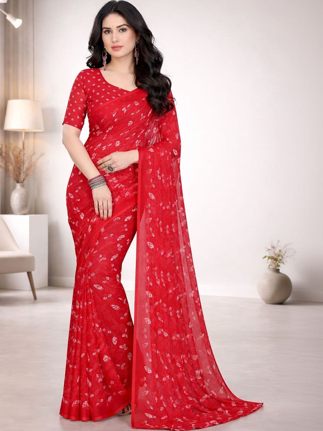 STYLETONE Floral Poly Georgette Designer Saree - view 1