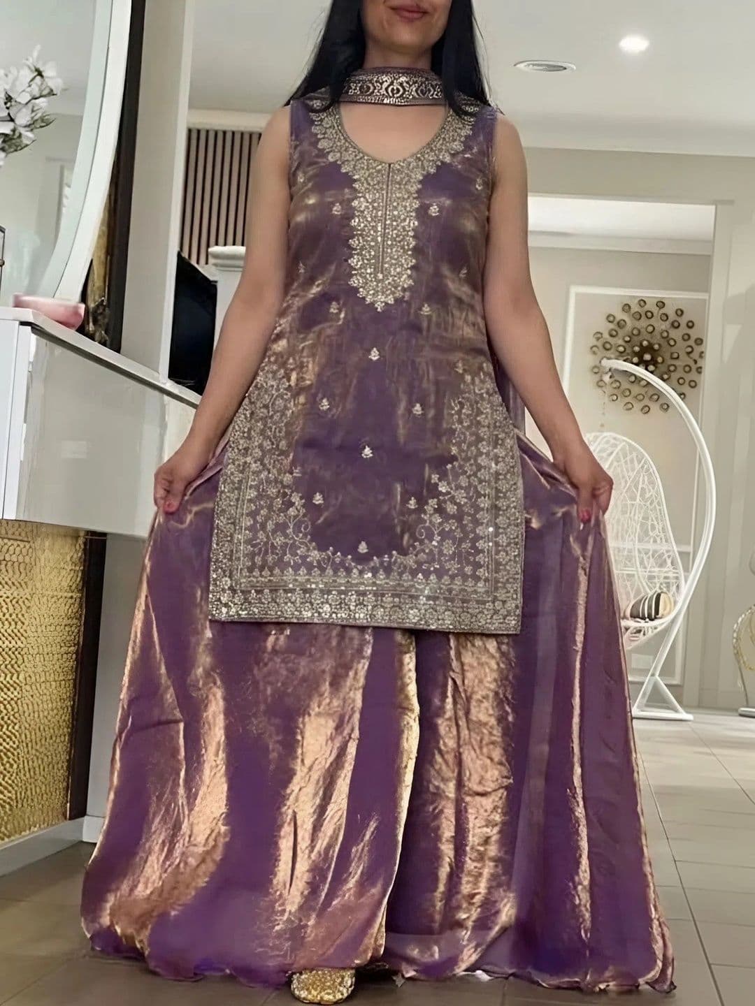 HERE&NOW Women Ethnic Motifs Embroidered Regular Kurta with Sharara & With Dupatta thumbnail 5