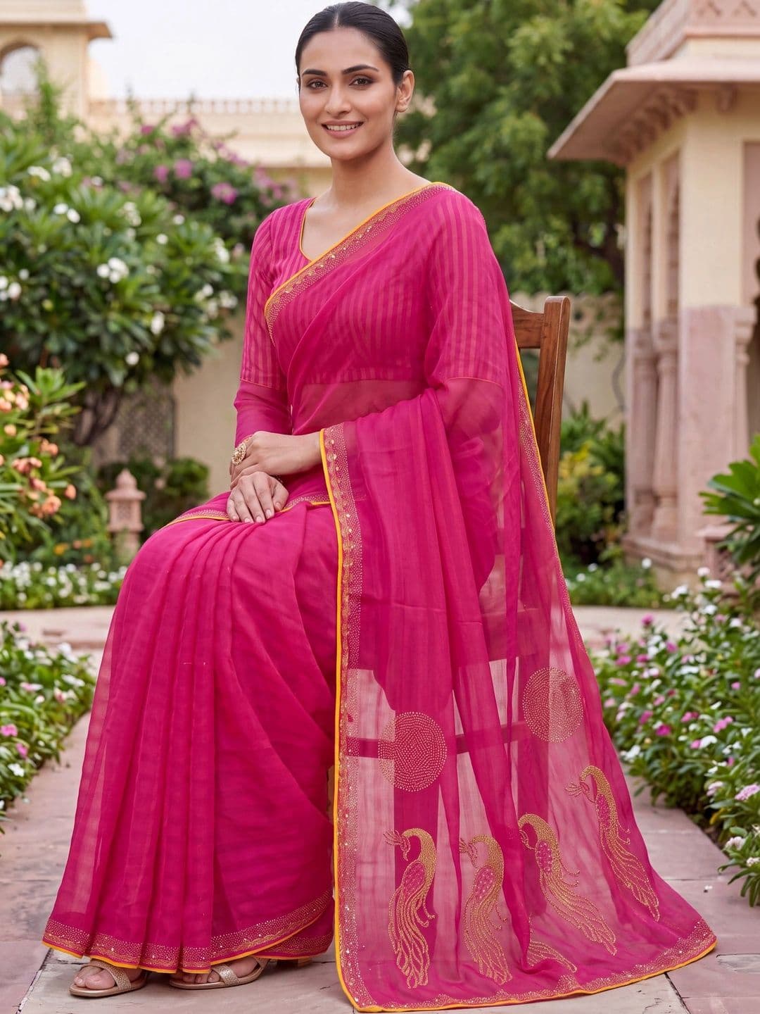 Jaipur Vogue Embellished Embroidered Poly Georgette Saree thumbnail 3