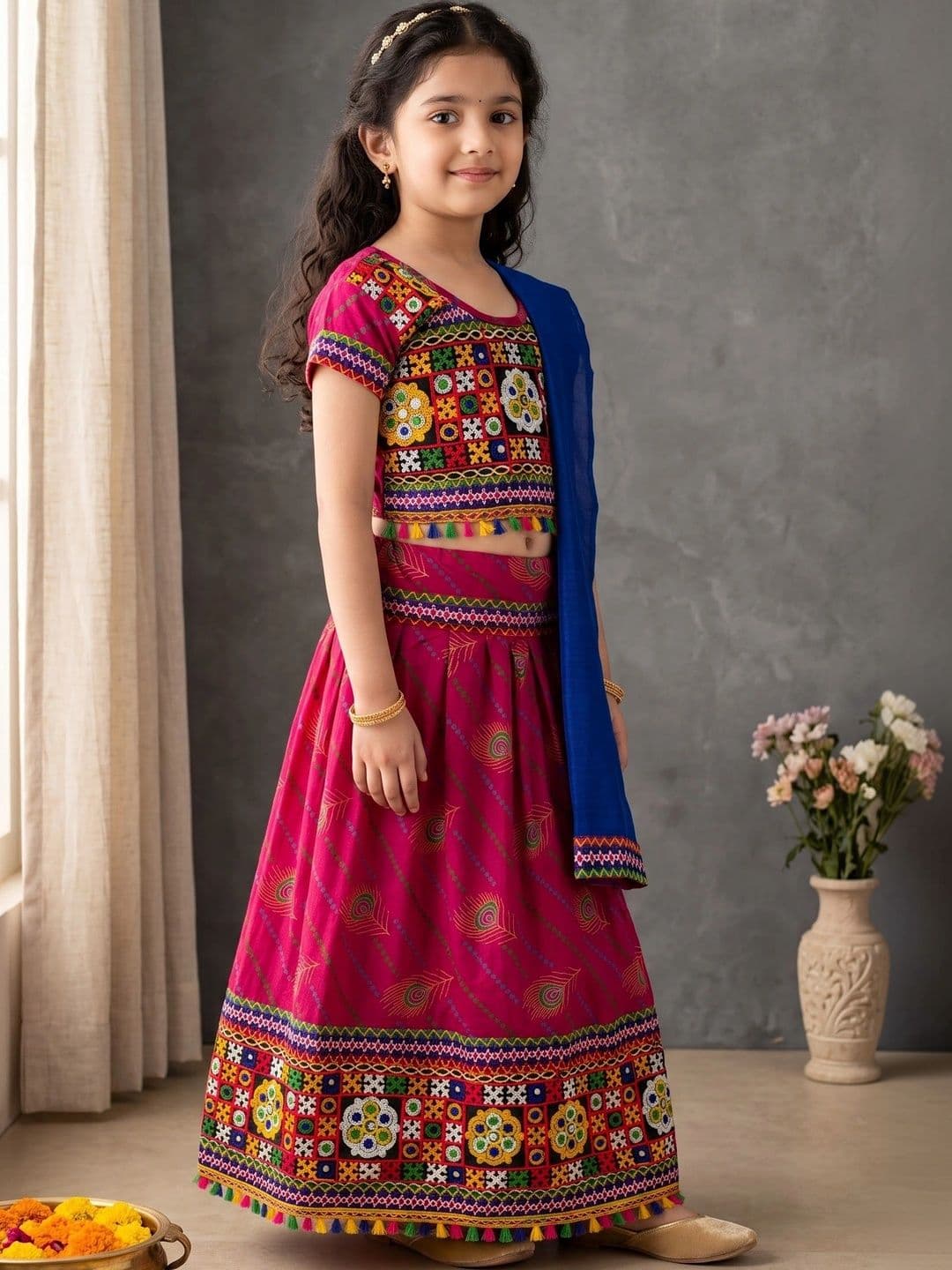 ahhaaaa Girls Embroidered Mirror Work Ready to Wear Lehenga & Blouse With Dupatta thumbnail 7