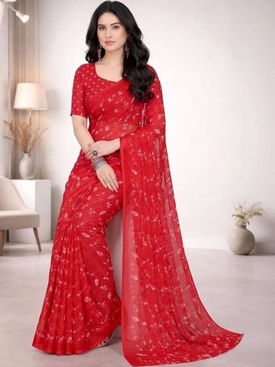 STYLETONE Floral Poly Georgette Designer Saree thumbnail 7