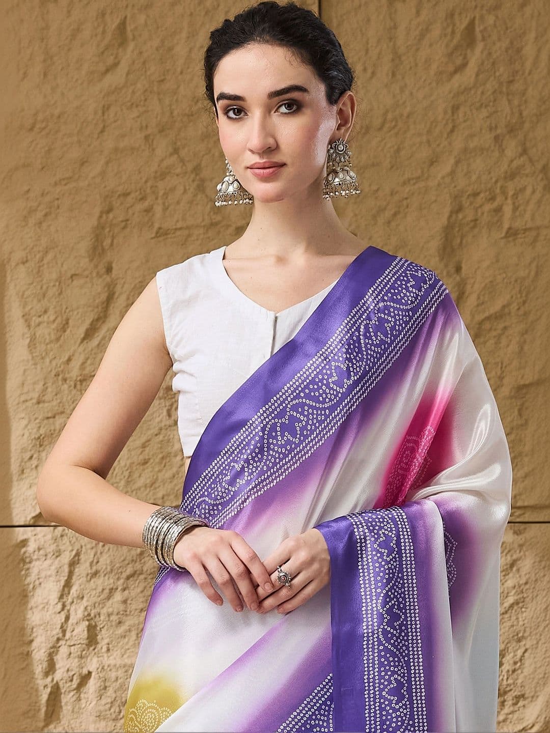 RACHNA Bandhani Satin Designer Ikat Saree thumbnail 5