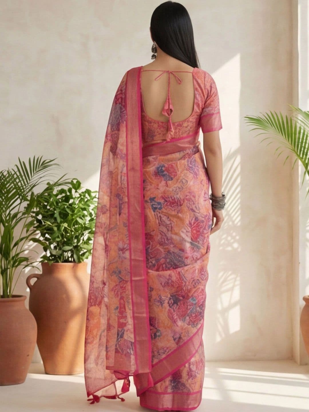 Anouk Rustic Paisley Zari Pure Linen Designer Khadi Saree thumbnail 4