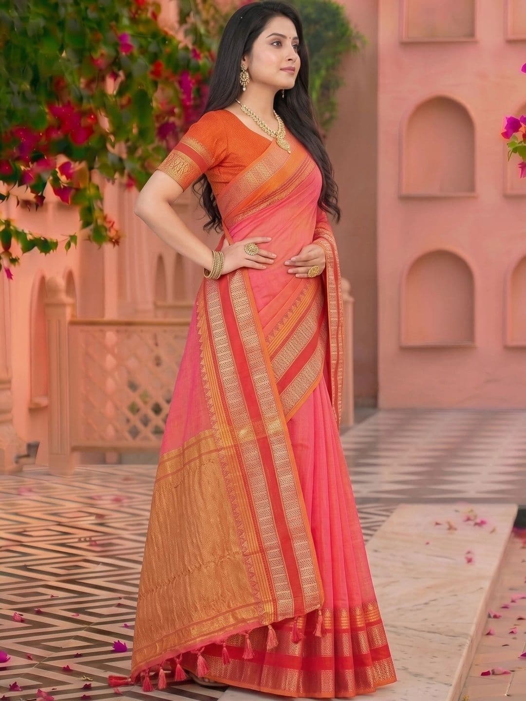 Madhuhansh Striped Zari Silk Cotton Saree thumbnail 3