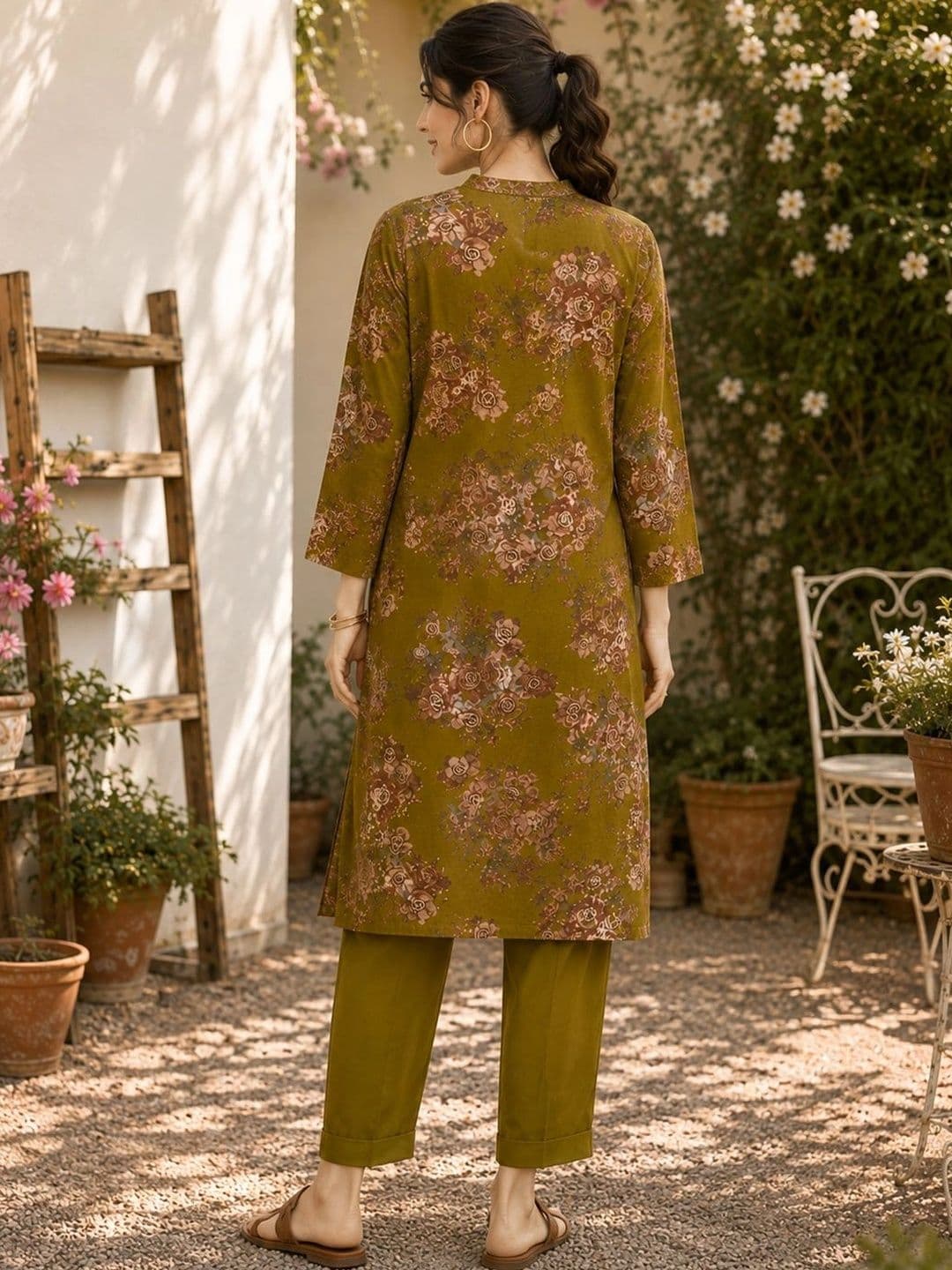 Nayam By Lakshita Women Floral Printed Regular Thread Work Kurta with Trousers thumbnail 5