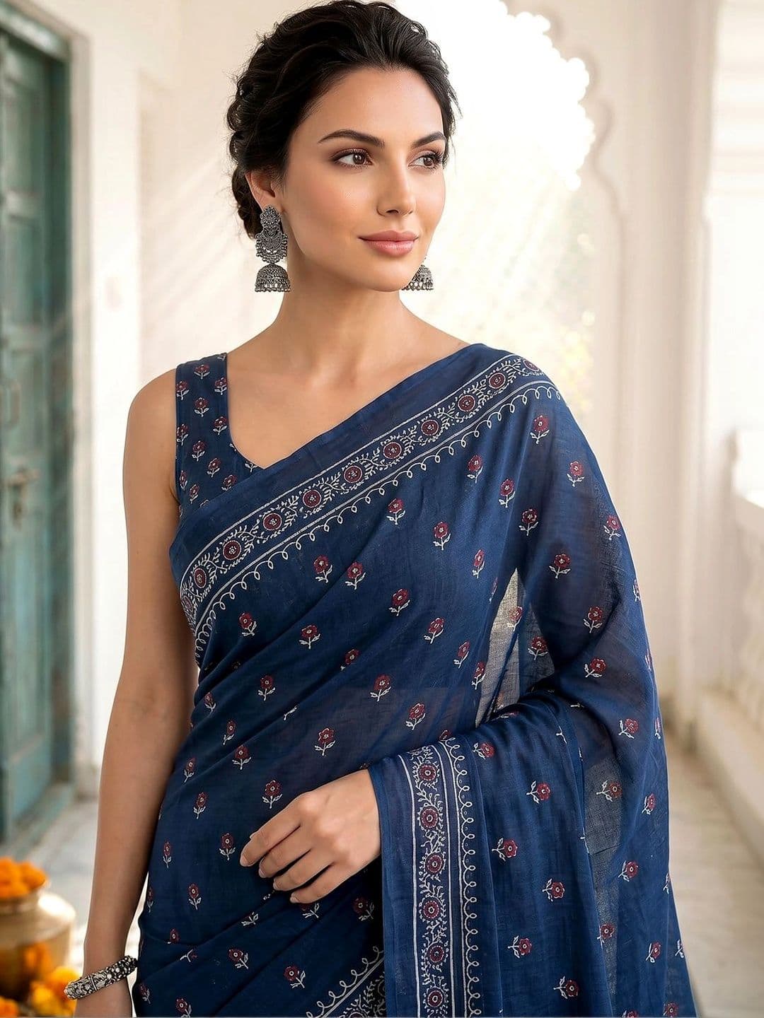 VS MALL Floral Pure Cotton Ikat Saree thumbnail 2
