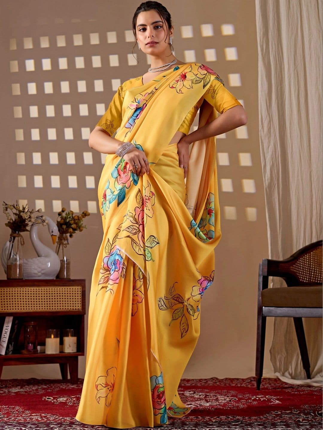Moda Rapido Floral Satin Designer Saree thumbnail 3