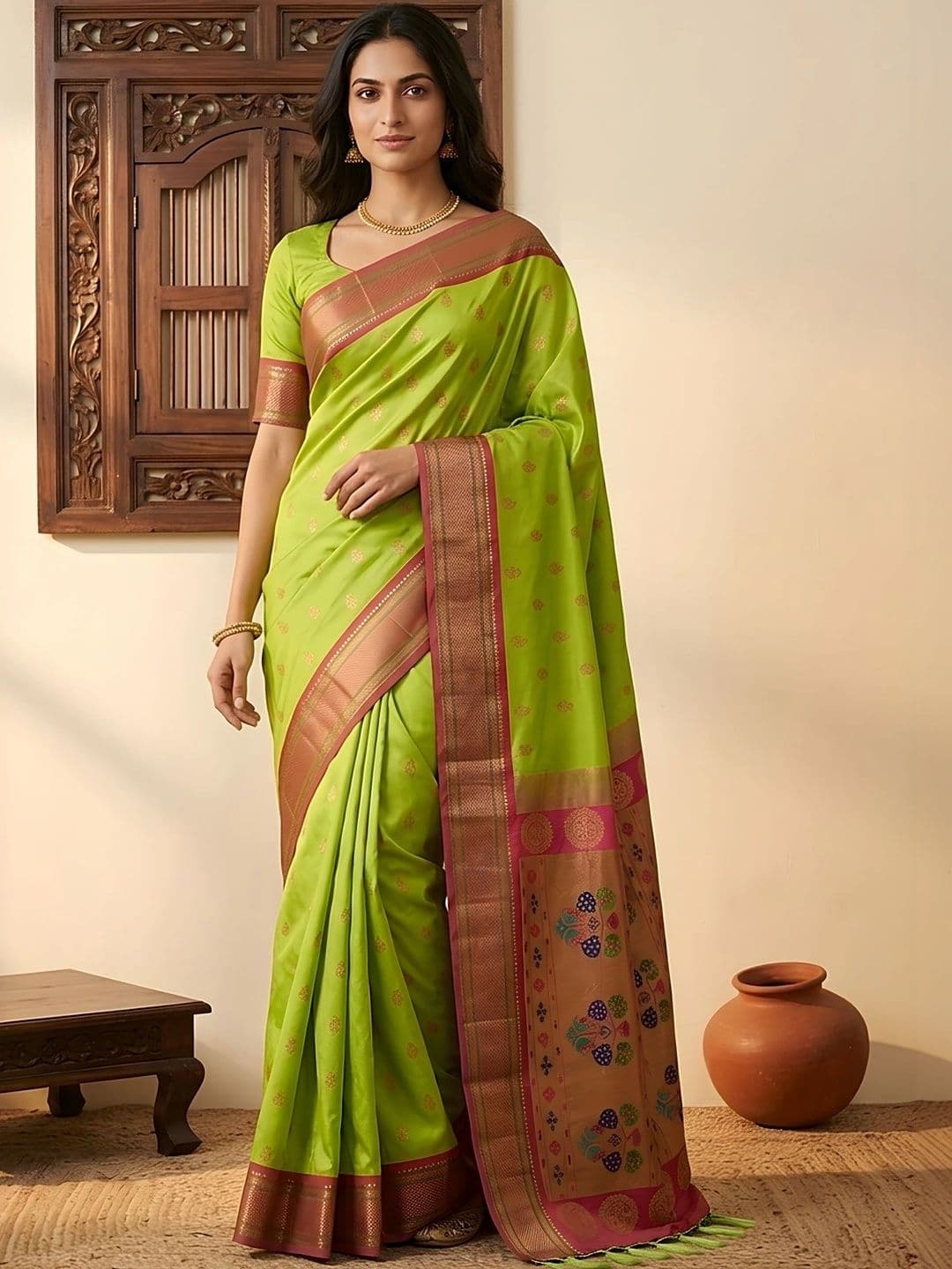 Urbanari Woven Design Zari Silk Blend Banarasi Saree thumbnail 3