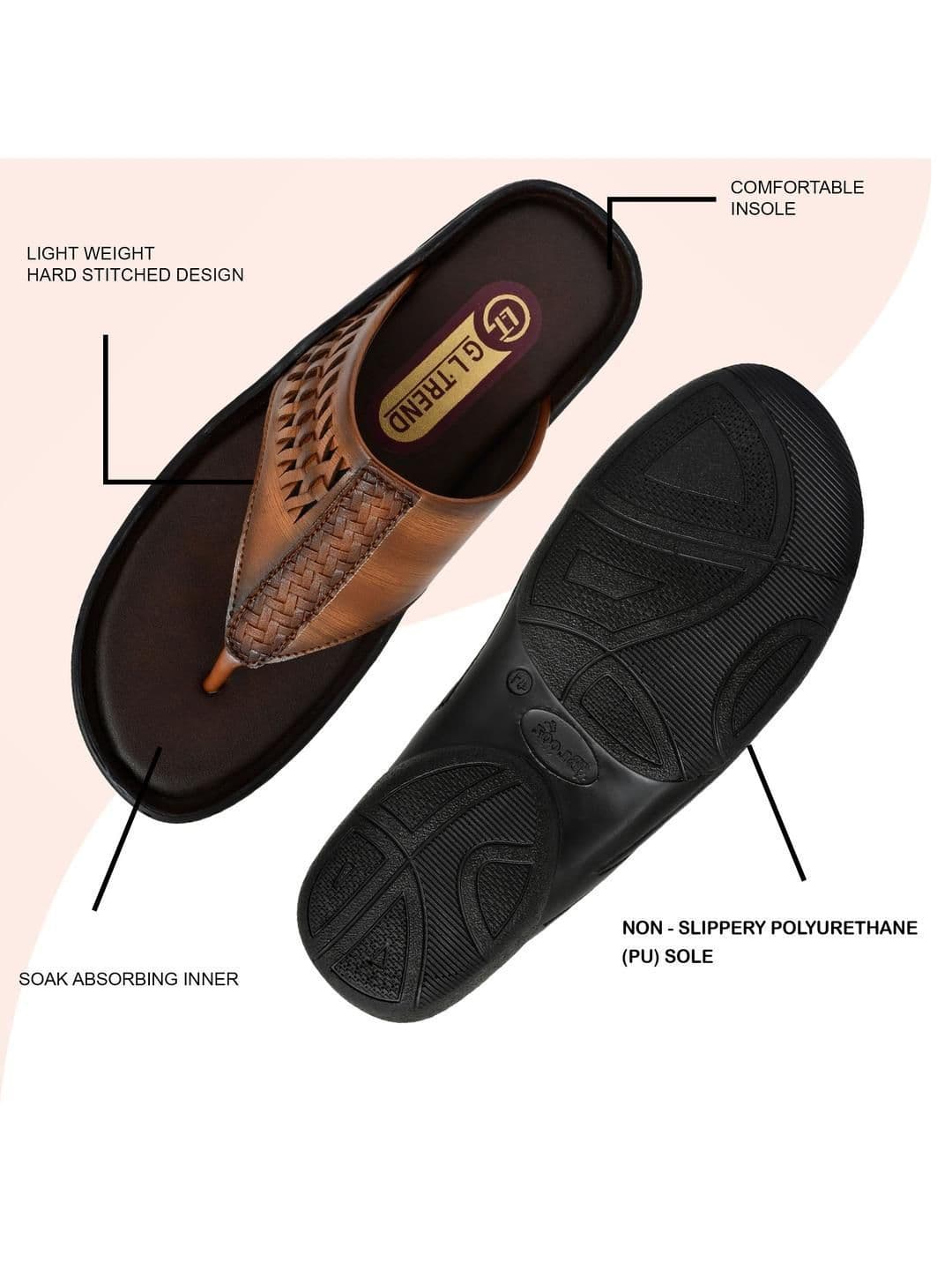 G L Trend Men's Tan Textured Comfort Thong Sandals with Adjustable Strap thumbnail 4
