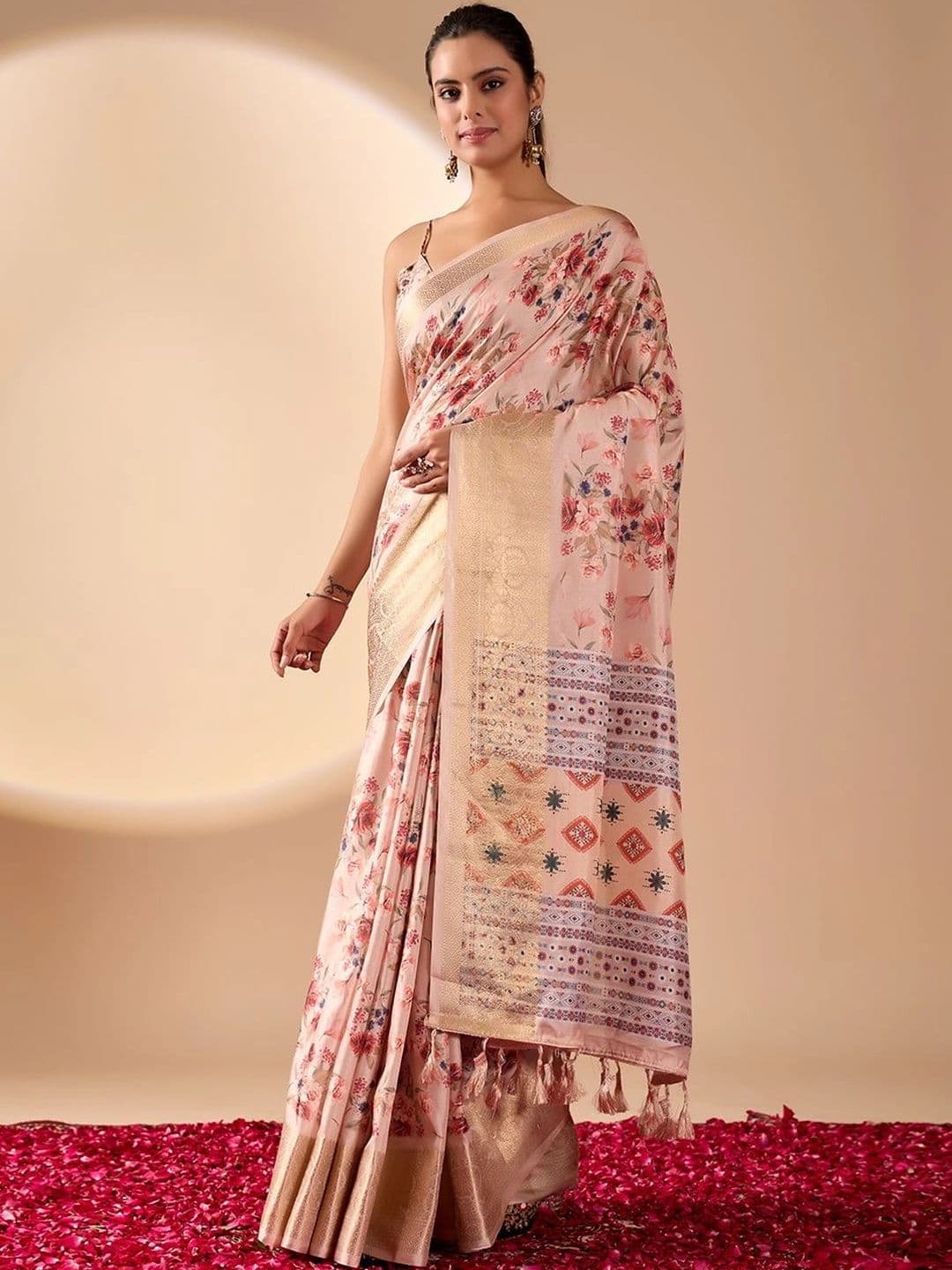 Moda Rapido Floral Zari Silk Blend Designer Saree - view 1