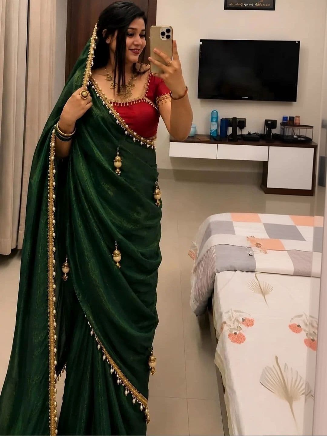 LabelVASTRA Beads and Stones Silk Blend Saree - view 1