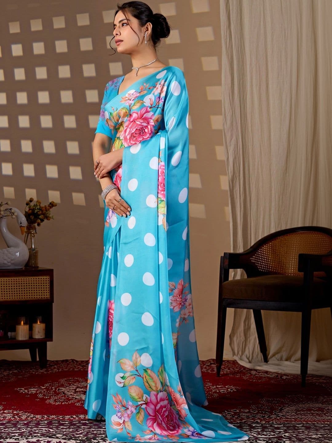 Moda Rapido Floral Satin Designer Saree thumbnail 6
