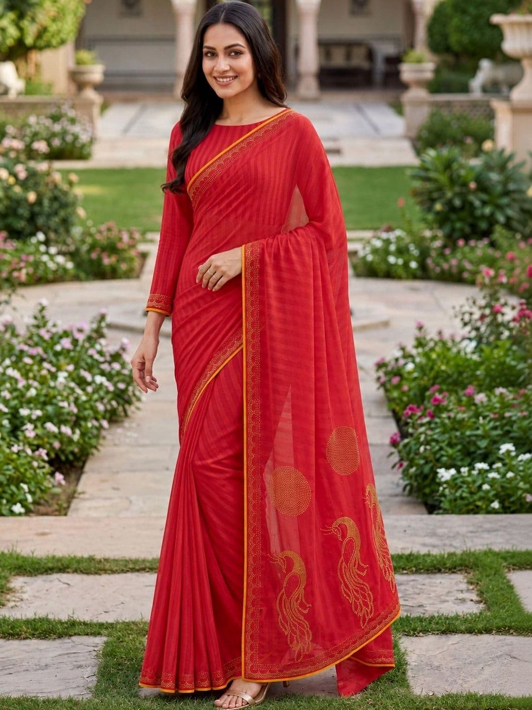 Jaipur Vogue Embellished Poly Georgette Saree thumbnail 4