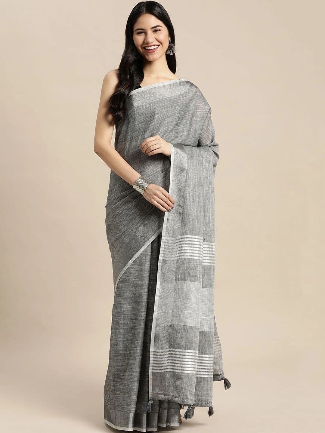 Mitera Striped Linen Blend Saree - view 1