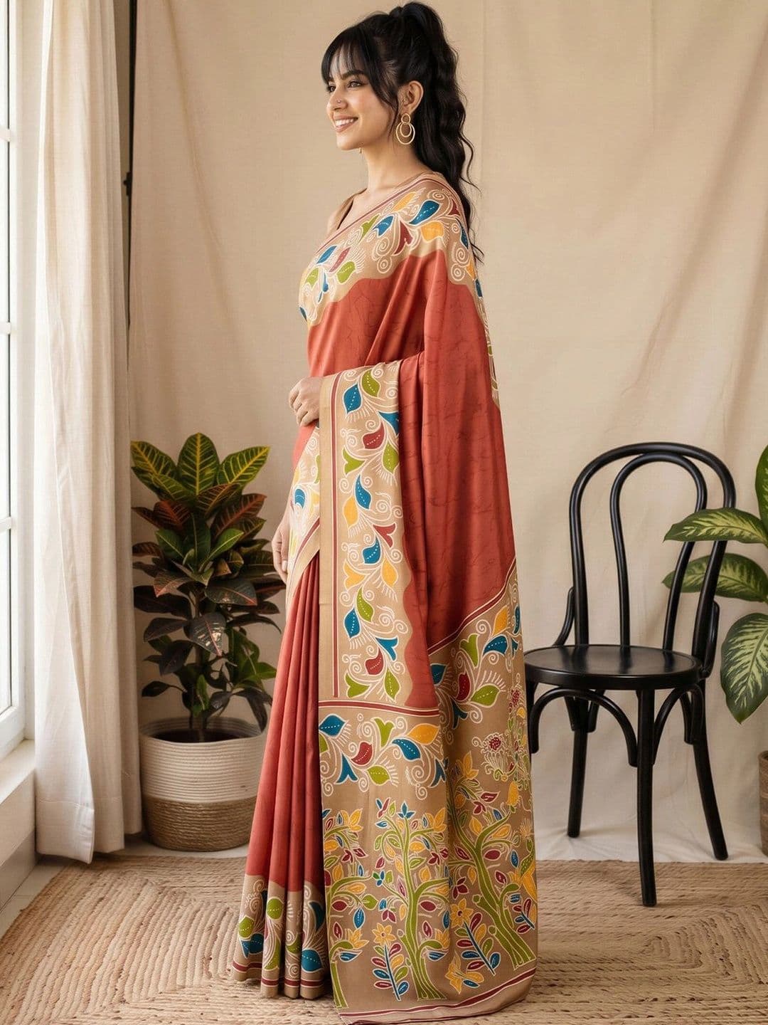 Anouk Floral Designer Block Print Saree thumbnail 7