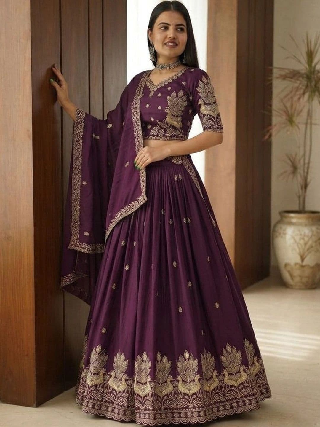all about you Embroidered Thread Work Semi-Stitched Lehenga & Blouse With Dupatta thumbnail 4