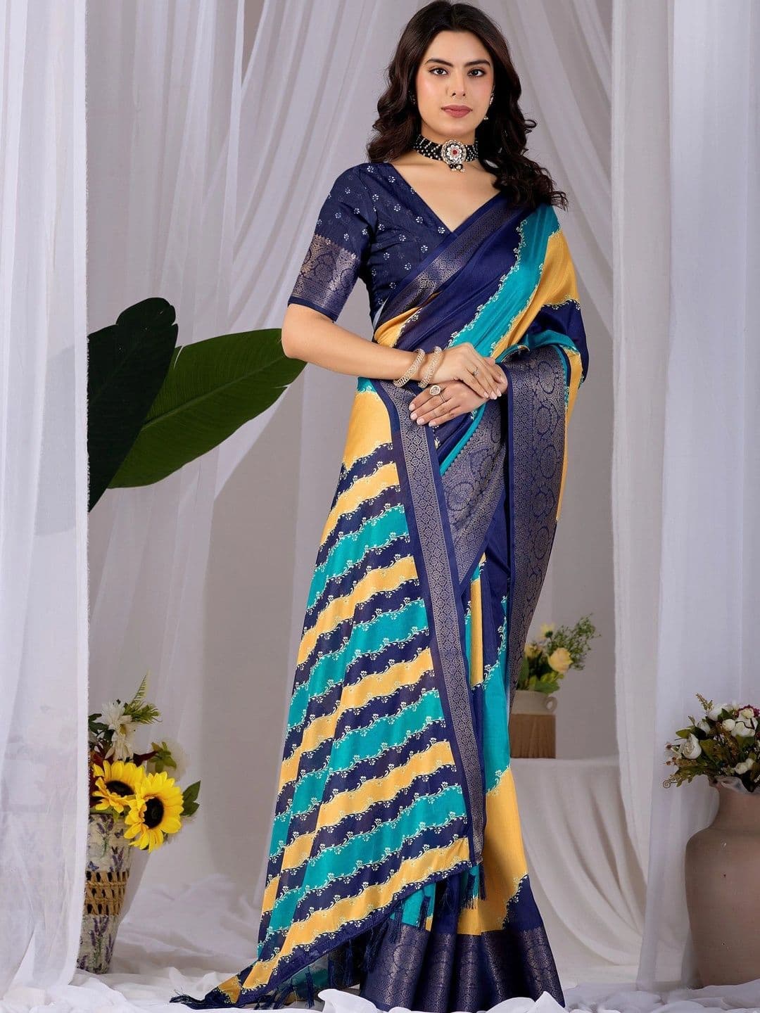 Moda Rapido Striped Zari Silk Blend Designer Saree thumbnail 6