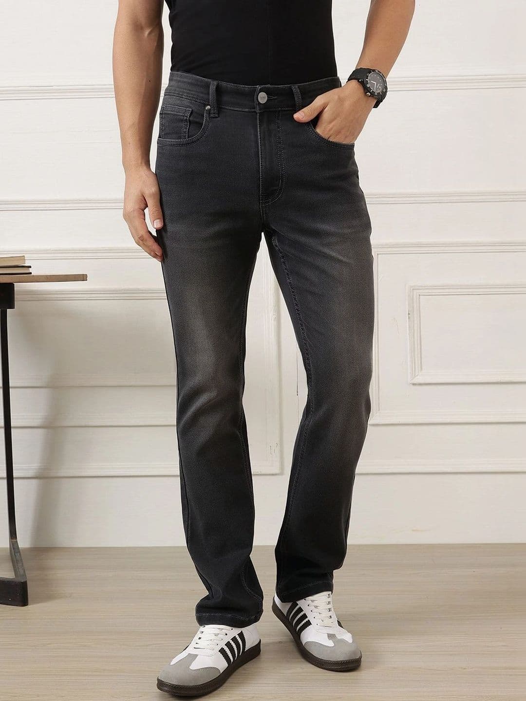 Thomas Scott Men Smart Straight Fit Mid-Rise Low Distress Stretchable Jeans thumbnail 7