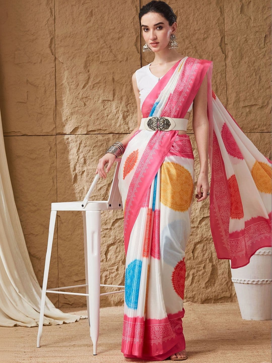 RACHNA Tie and Dye Satin Designer Ikat Saree - view 1