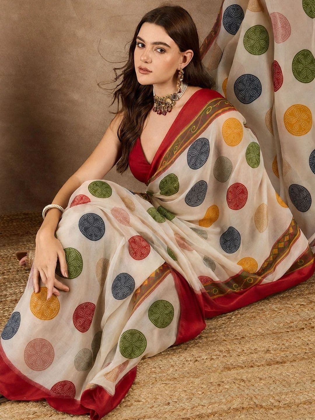 SANJANA  SILK SANJANA SILK Polka Dot Pure Georgette Saree thumbnail 3