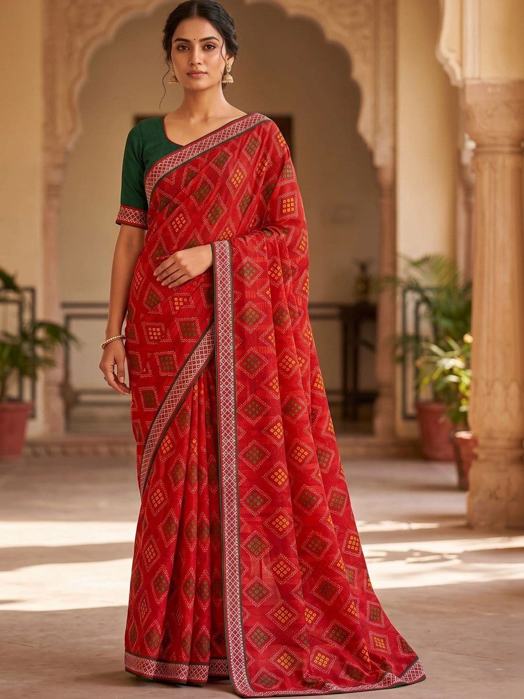 PRANU TRENDS Bandhani Poly Georgette Bandhani Saree - view 1