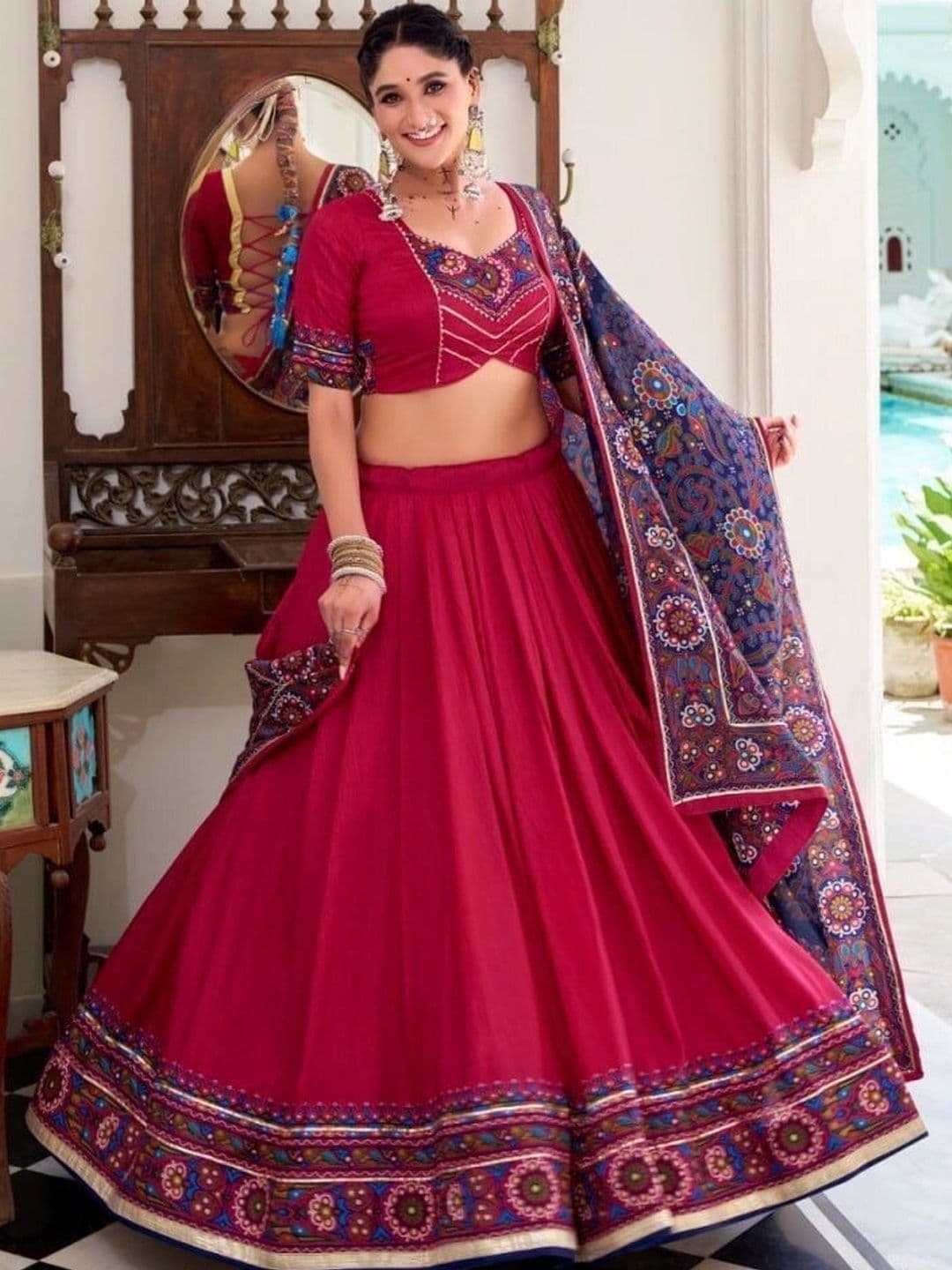 HAMOFY Embroidered Thread Work Ready to Wear Lehenga & Unstitched Blouse With Dupatta - view 1