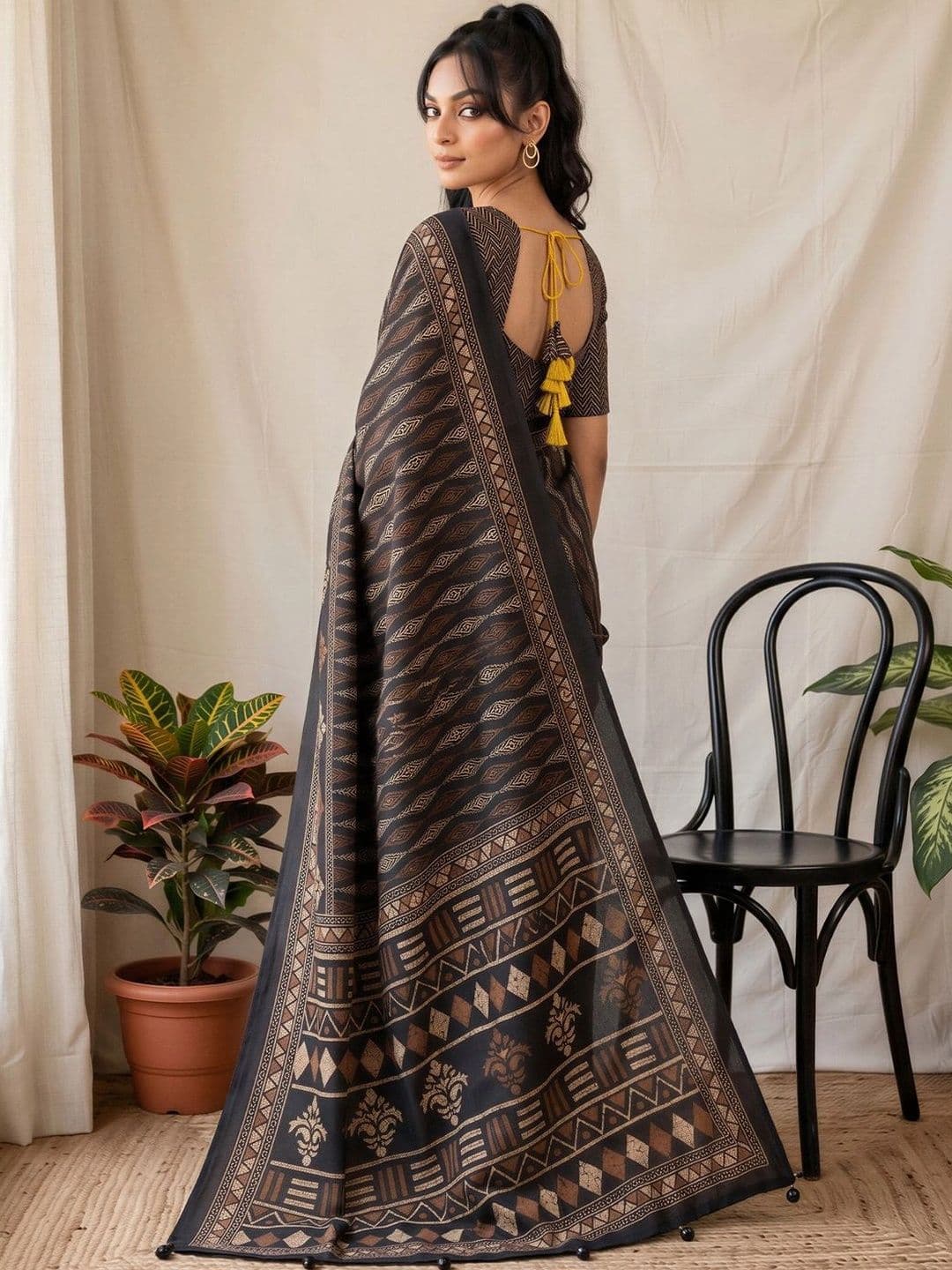 Anouk Batik Silk Blend Designer Block Print Saree thumbnail 3