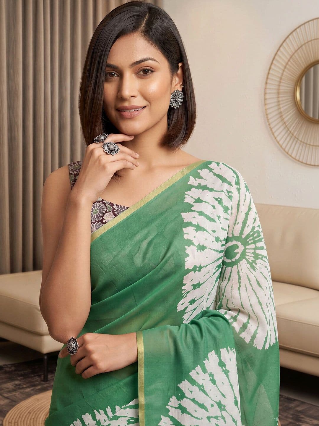 Sangria Tie and Dye Designer Block Print Saree thumbnail 5