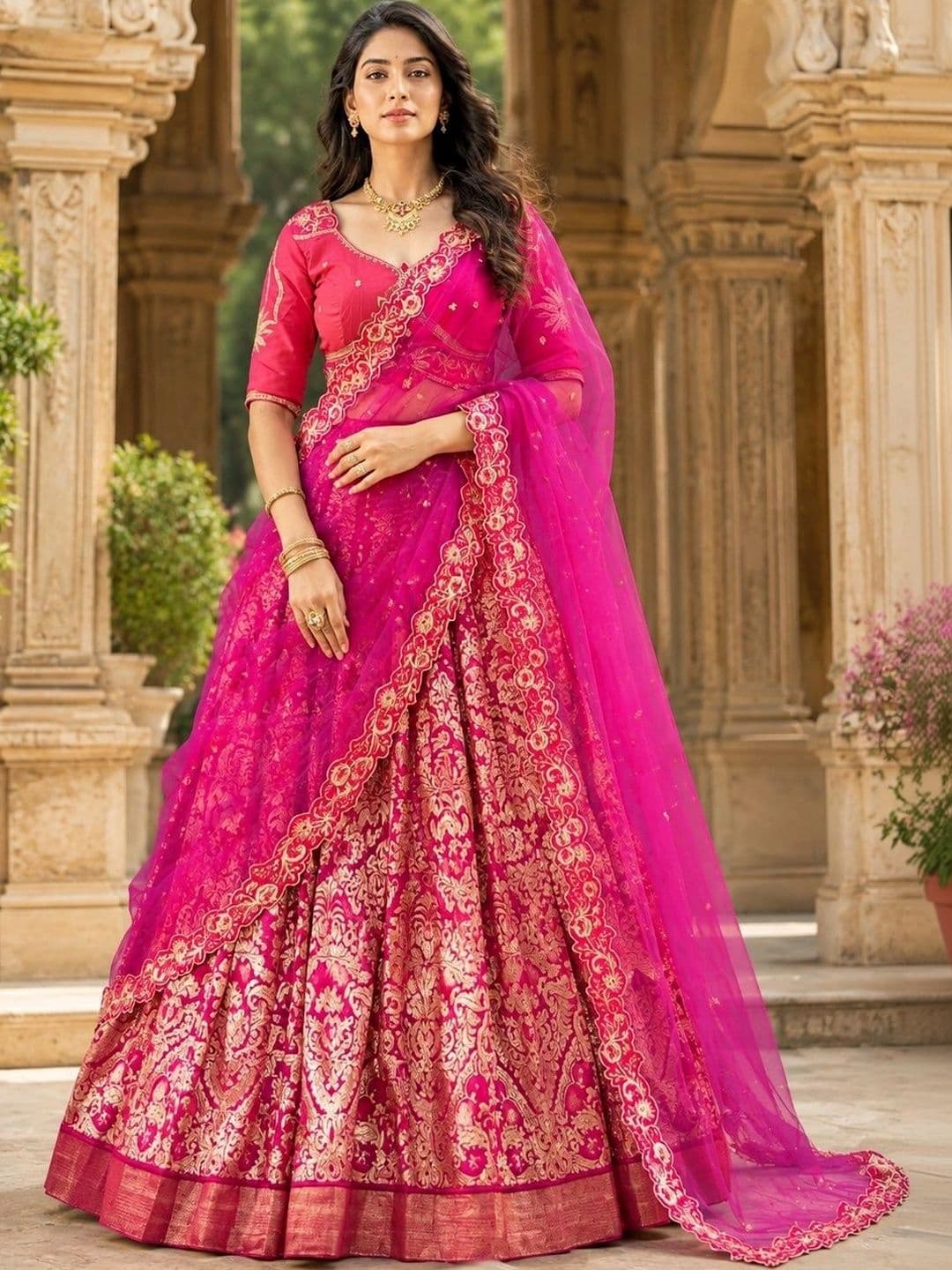 KALINI Women Embroidered Ready to Wear Lehenga & Unstitched Blouse With Dupatta thumbnail 5