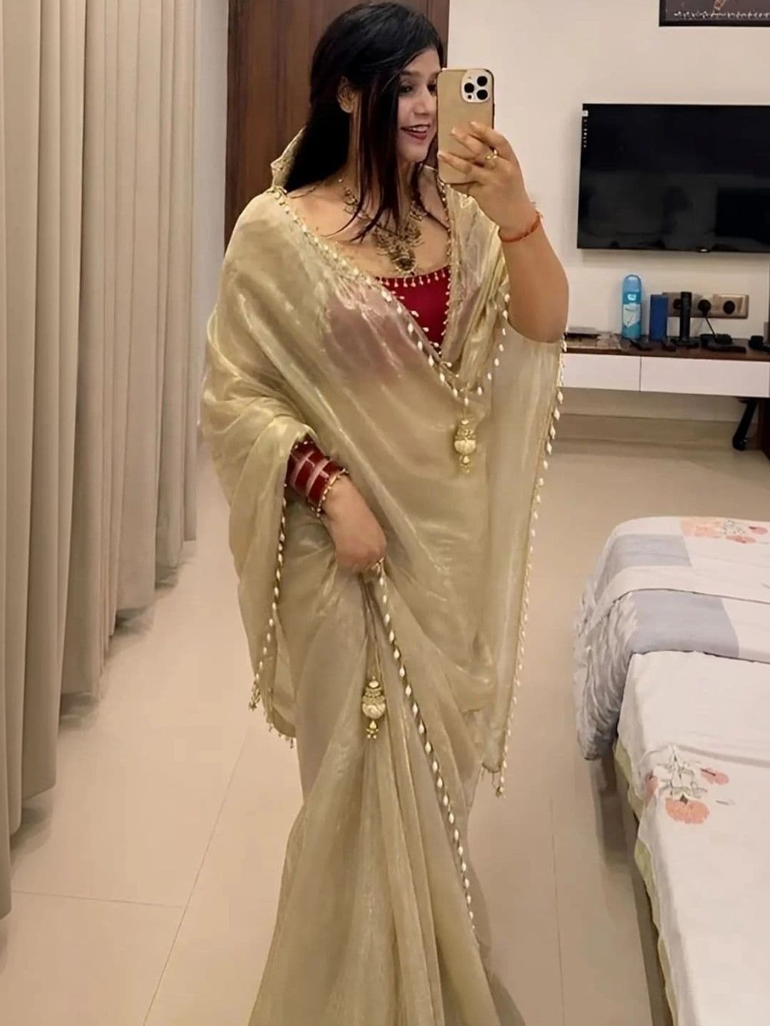 LabelVASTRA Beads and Stones Silk Blend Saree - view 1