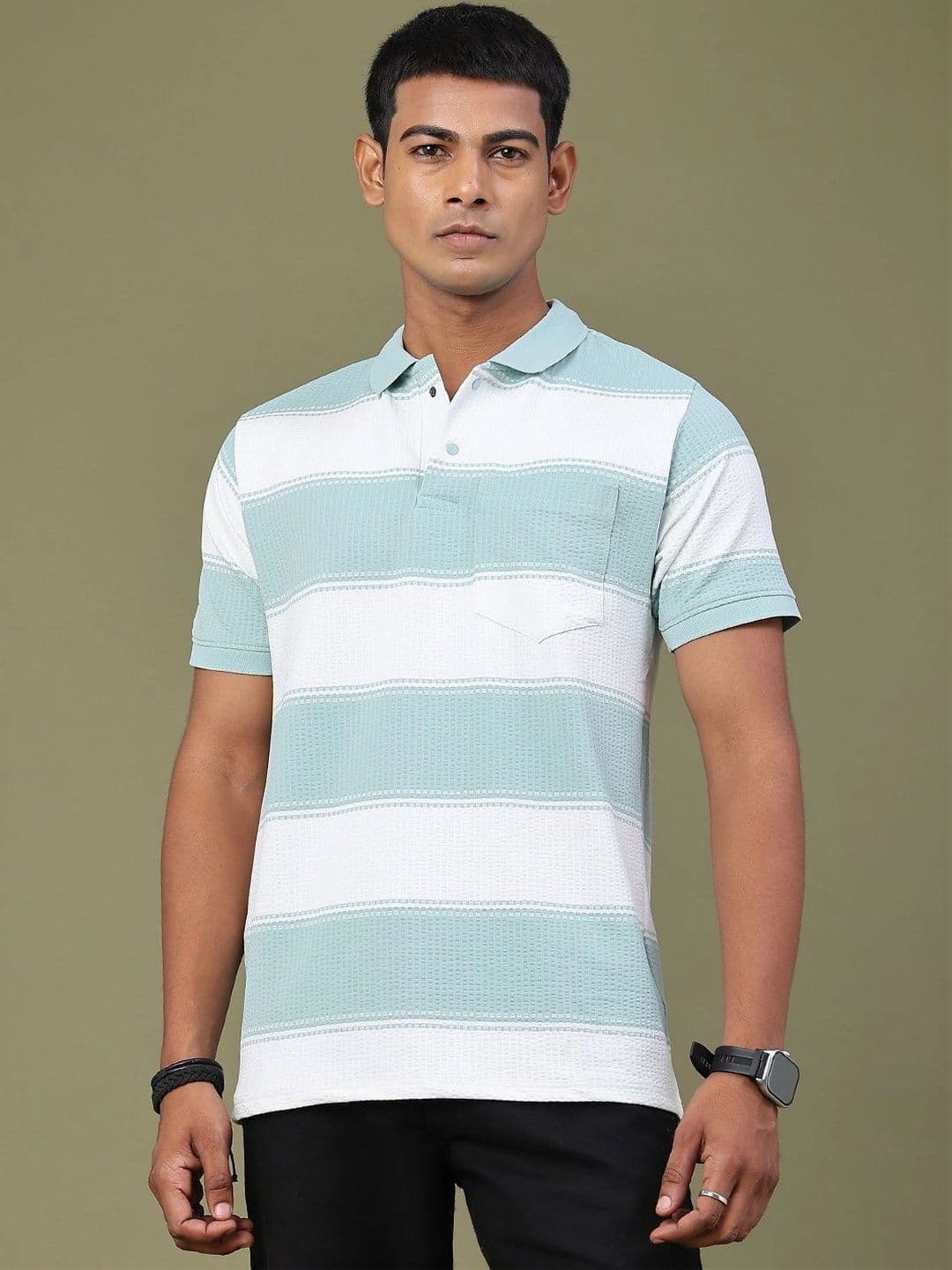 V-Mart Men Striped Polo Collar Pockets Slim Fit T-shirt thumbnail 5