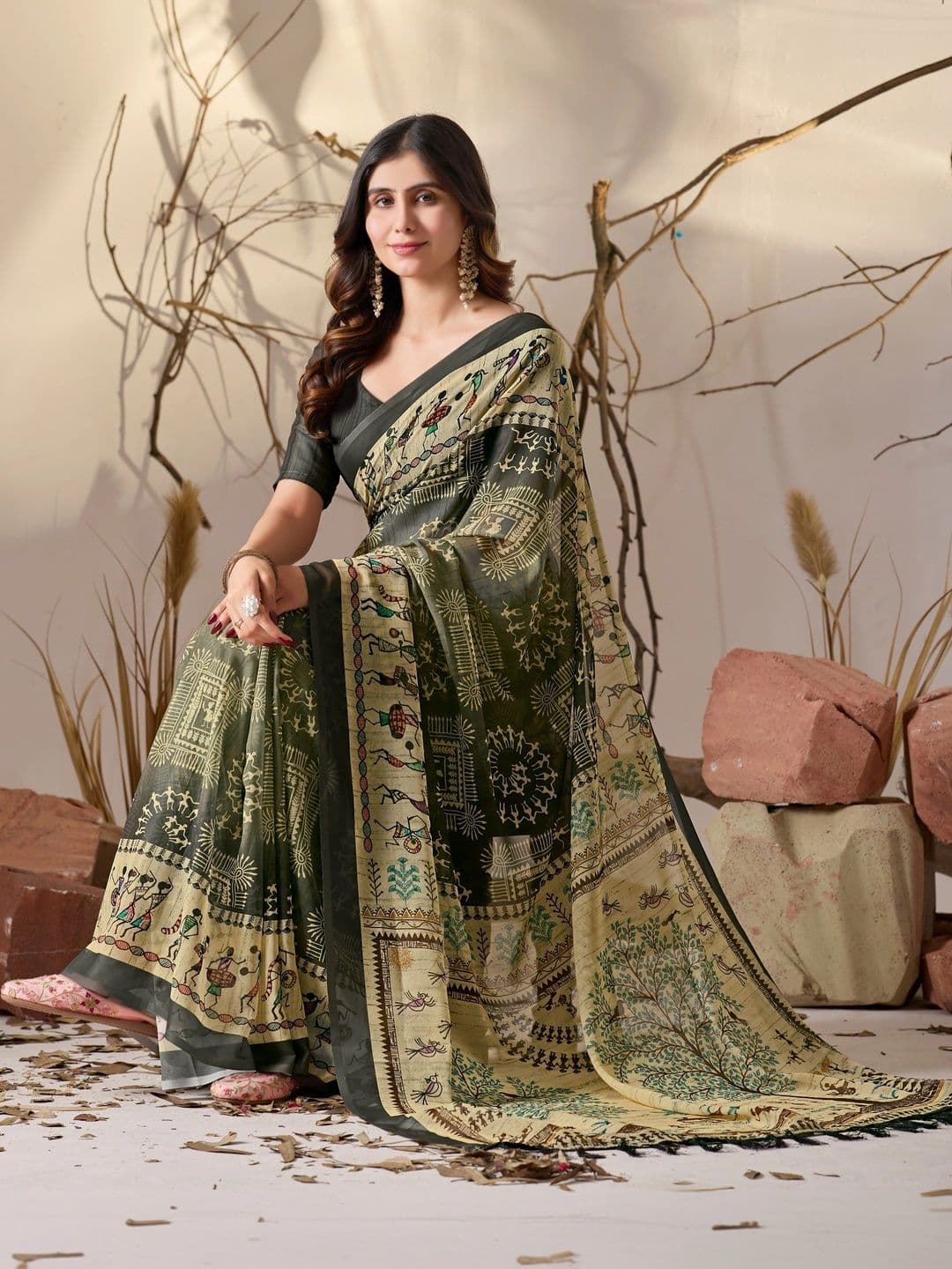 Moda Rapido Warli Poly Georgette Designer Saree thumbnail 2