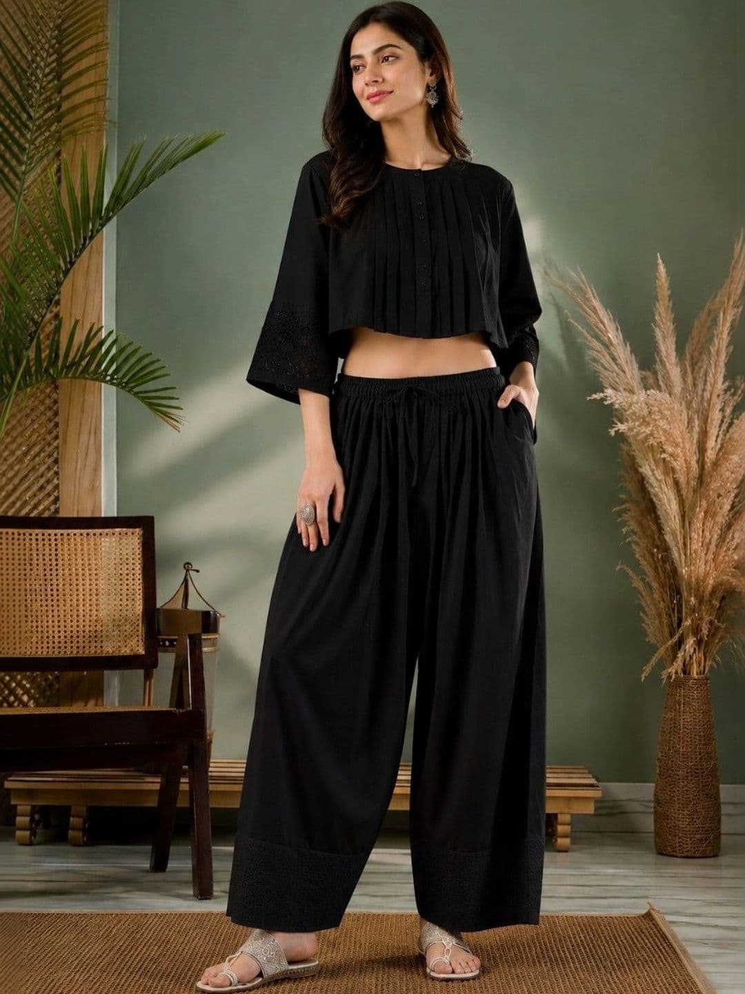 Anouk Mirage Women Ethnic Motifs  Regular Thread Work Pure Cotton Top with Palazzos - view 1