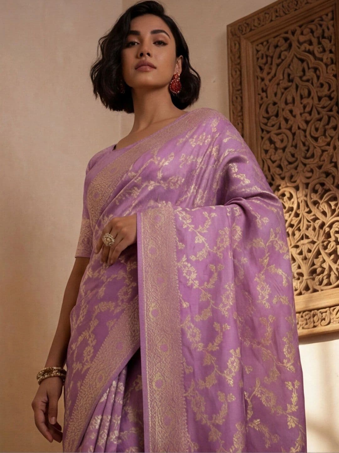 Anouk Rustic Woven Design Zari Silk Blend Designer Banarasi Saree thumbnail 6