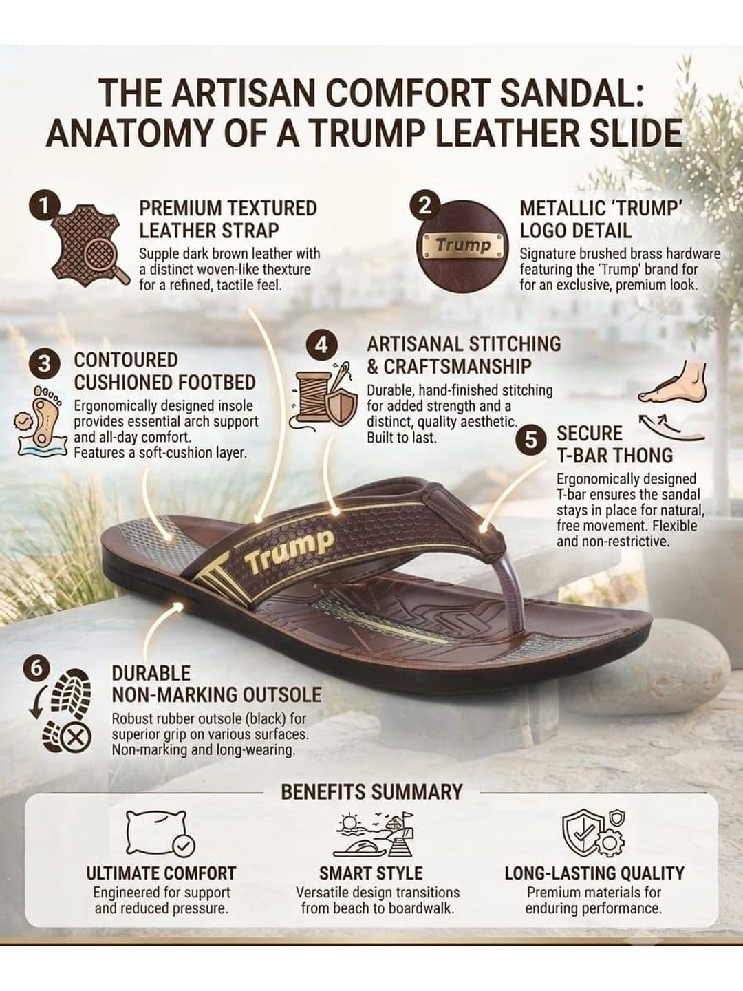 Trump Men Tan Flip Flops thumbnail 4