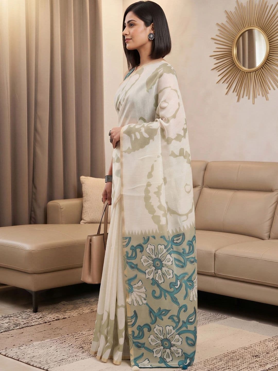 Sangria Designer Block Print Saree thumbnail 3