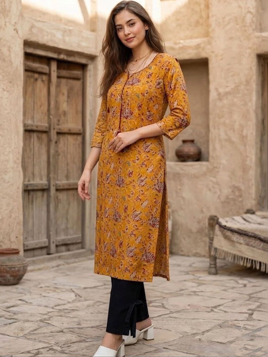 KALAMIR Women Floral Printed Floral Kurta thumbnail 7
