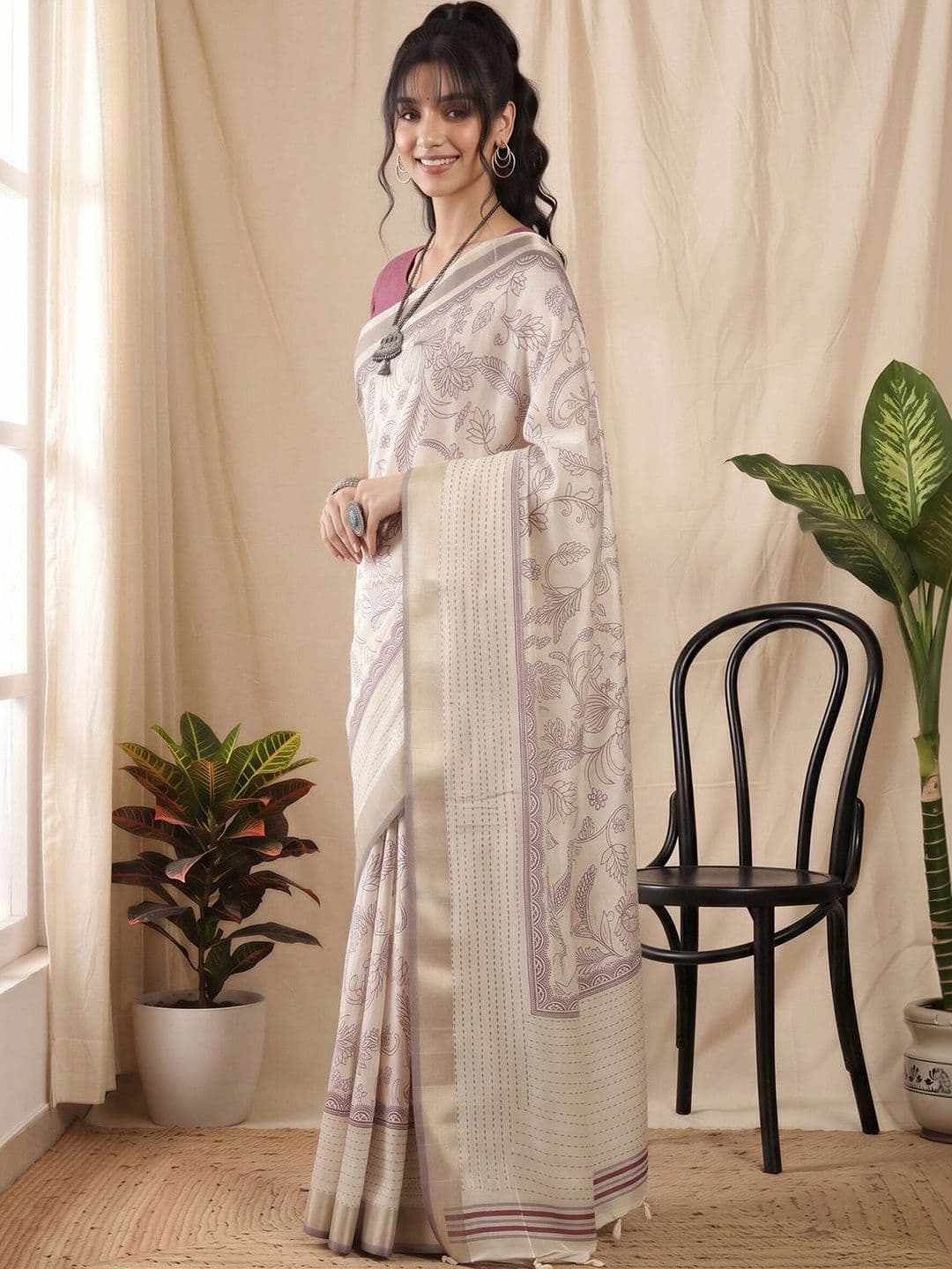 Anouk Floral Silk Cotton Designer Chanderi Saree thumbnail 6