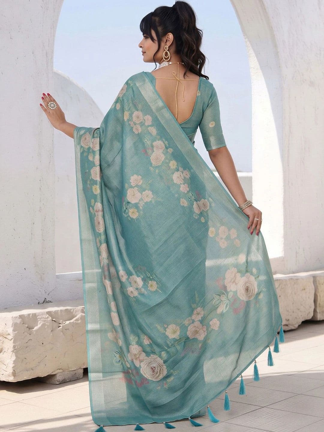 Anouk Floral Silk Cotton Designer Saree thumbnail 5