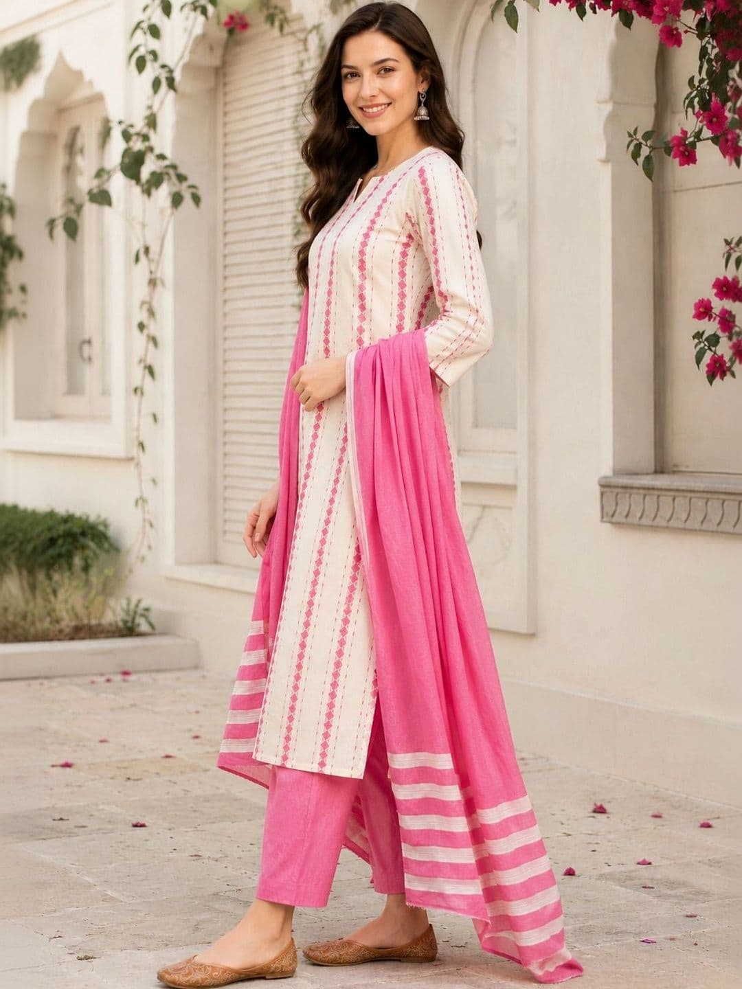 HIVA TRENDZ Women Ethnic Motifs Printed Regular Pure Cotton Kurta with Trousers & With Dupatta thumbnail 3