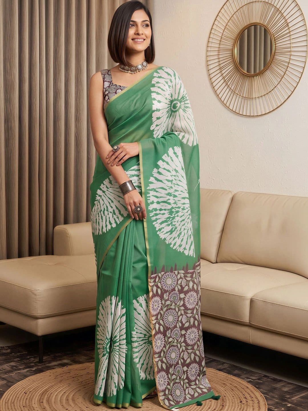 Sangria Tie and Dye Designer Block Print Saree thumbnail 6
